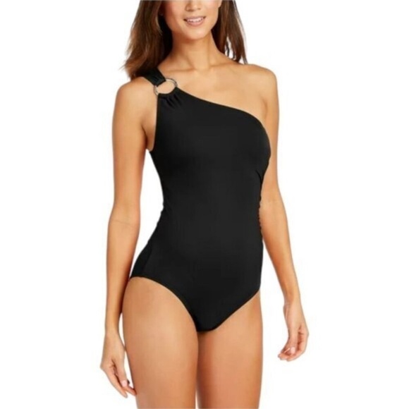 Michael Kors Swimwear One Shoulder Underwire Bra Embellished One Swimsuit Black - Picture 1 of 16